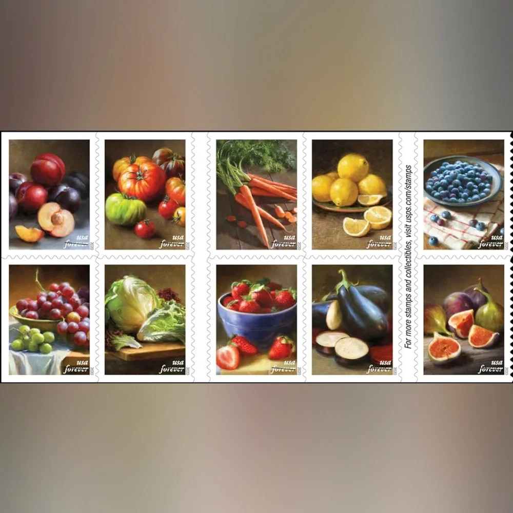 100 Fruits & Vegetables Art 2019 Forever Postage Stamps USPS Wedding Invitations